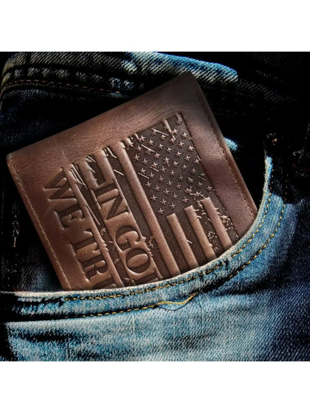 American Flag Bifold Wallet for Men, 'IN GOD WE TRUST', Stylish & Durable Design